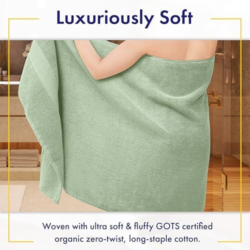 Alusa Home 100% Organic Luxury Bath Sheets - GOTS Certified - Extra Large 35x70 Inches (Pack of 2) Zero-Twist, Long-Staple Cotton Bath Sheet Set (Eucalyptus Green)