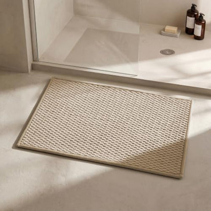 Triohero Bathroom Rugs Non Slip Washable, Super Absorbent Thin Bath Mat Small Quick Dry Low Pile Bathroom Rug, Beige 16x24