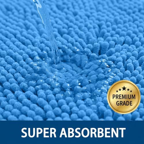 Bathroom Rugs Sets 2 Piece,Super Absorbent Chenille Bath Mats and U-Shaped Toilet Rug,Strong PVC Non Slip Backing,Microfiber Washable Dry Quickly Bath Mats for Bathroom(20"x32"+20"x20"U, Calm Blue)