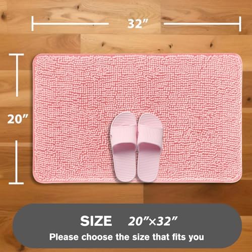 Pink Bathroom Rugs – Absorbent and Washable Bath Mat, Non-Slip, Thick Soft Chenille Bath Rugs for Bathroom Floor, Shower, Sink - 20" x 32"