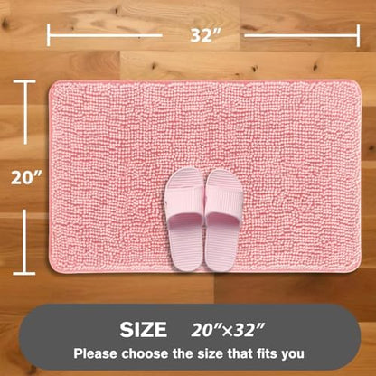 Pink Bathroom Rugs – Absorbent and Washable Bath Mat, Non-Slip, Thick Soft Chenille Bath Rugs for Bathroom Floor, Shower, Sink - 20" x 32"