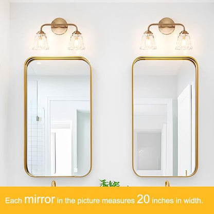 Vintage Brass Vanity Light, 2-Light Bathroom Lighting Fixtures Over Mirror, Elegant Vanity Lighting for Bathroom with Clear Glass Shade, Gold Wall Sconce Lighting for Bedroom, Living Room