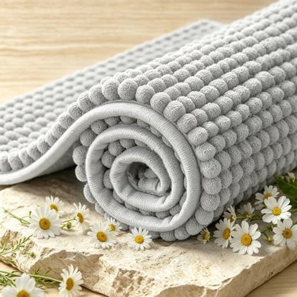 SUBRTEX Bathroom Rugs, U Shaped Chenille Bath Rug 24" x 20" Soft Short Plush Bath Mat Soft Shower Mat Water Absorbent Shower Mat Quick Dry Machine Washable, Light Gray