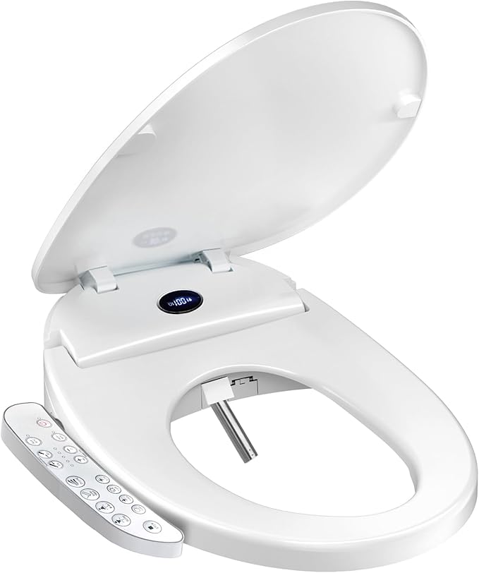 Bidet Toilet Seat, Bidet Seat With Warm Water Wash, Heated Seat, Air Dryer, Soft Close Lid, Night Light, Self Cleaning Nozzle, LED Display, Requires Outlet - Elongated