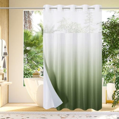 Gibelle No Hook Cloth Ombre Sage Shower Curtain with Liner, 72x74