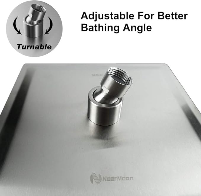NearMoon Square Rain Shower Head With Extension Arm, Large Stainless Steel Rainfall Shower-Waterfall Full Body Coverage (8 Inch, Nickel)