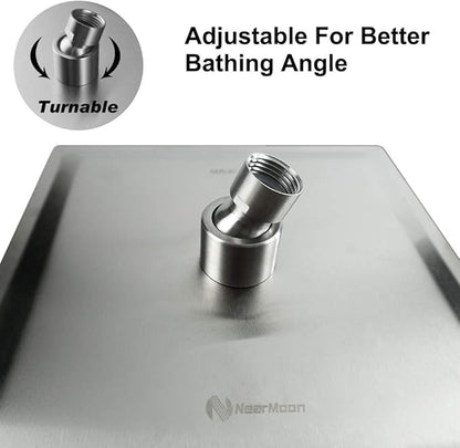 NearMoon Square Rain Shower Head With Extension Arm, Large Stainless Steel Rainfall Shower-Waterfall Full Body Coverage (8 Inch, Nickel)