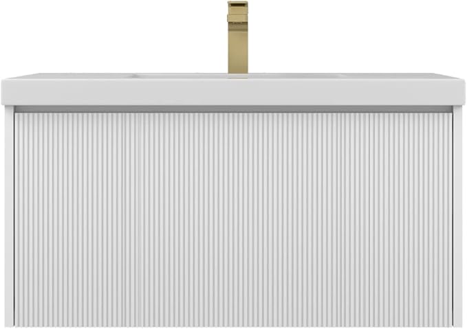 Blossom 36 Inch Bathroom Vanity with Sink | All Wood Wall Mounted Floating Vanity Cabinet with Acrylic Sink | Soft-Close Drawer | Modern Minimalist Style Vanities (36" w/Acrylic Basin, Matte White)