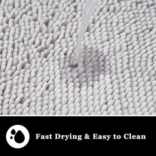 Bathroom Rugs Chenille Bath mat 2 Piece Set, Super Absorbent, Strong PVC Non Slip Backing, Bath mats for Bathroom, Plush Shaggy, Thick, Machine Washable, Bathtub, Toilet.(Light Grey)