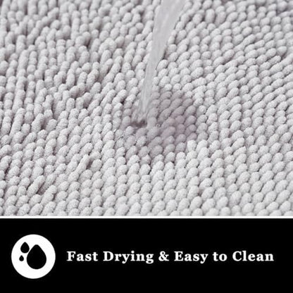 Bathroom Rugs Chenille Bath mat 2 Piece Set, Super Absorbent, Strong PVC Non Slip Backing, Bath mats for Bathroom, Plush Shaggy, Thick, Machine Washable, Bathtub, Toilet.(Light Grey)