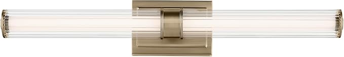 Kichler Laurene LED Bath Bar Light, Champagne Bronze | Linear vanity light with clear fluted glass for bathroom mirrors (31" x 5"), 55197CPZLED