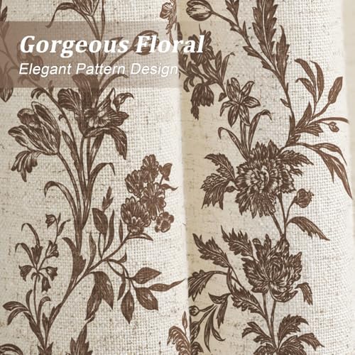 Brown Floral Shower Curtain,Vintage Linen Beige Cottagecore Shower Curtains for Bathroom, 72" W x 72" L