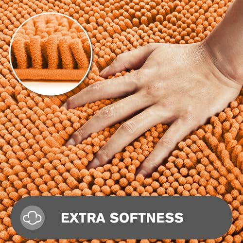 Flame Orange Bathroom Rugs – Absorbent and Washable Bath Mat, Non-Slip, Thick Soft Chenille Bath Rugs for Bathroom Floor, Shower, Sink - 17" x 24"