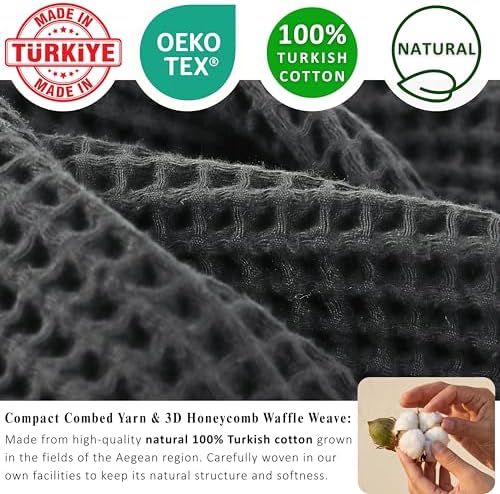 PÜSKÜL Natural 100% Turkish Cotton Waffle Towels Set of 4-Piece, Anthracite