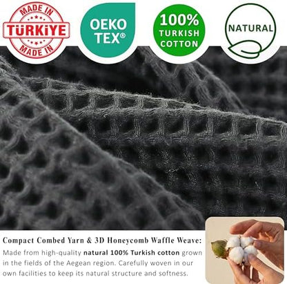 PÜSKÜL Natural 100% Turkish Cotton Waffle Towels Set of 4-Piece, Anthracite