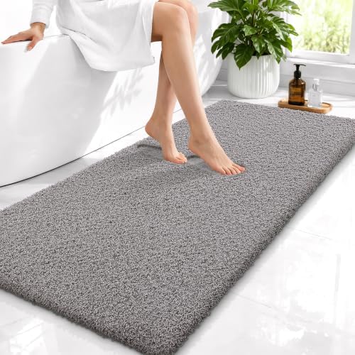 OLANLY Microfiber Bathroom Runner Rugs 47x24, Soft Bath Mat, Light Grey