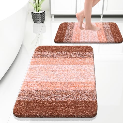OLANLY Micorfiber Bathroom Rug Set 2 Piece, 30"x20"+24"x16"
