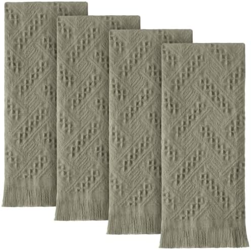 HunnmingRe 4 Pack Boho Hand Towel for Kitchen, Sage Green