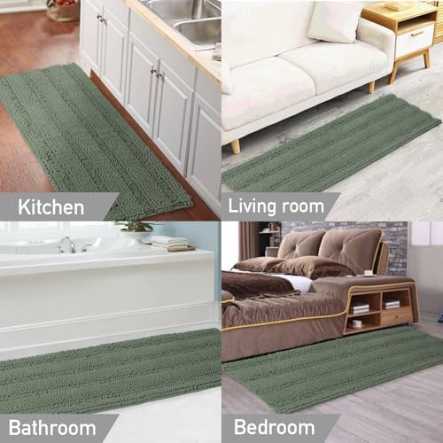 Turquoize Bathroom Runner Rug 17"x47", Soft Absorbent Chenille Bath Rug
