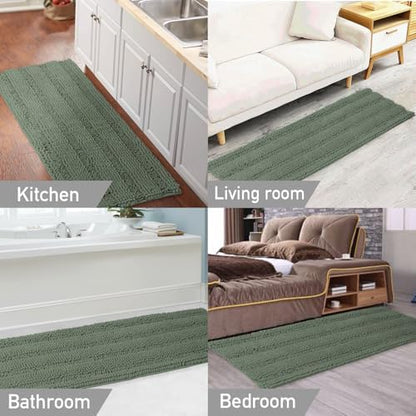 Turquoize Bathroom Runner Rug 17"x47", Soft Absorbent Chenille Bath Rug