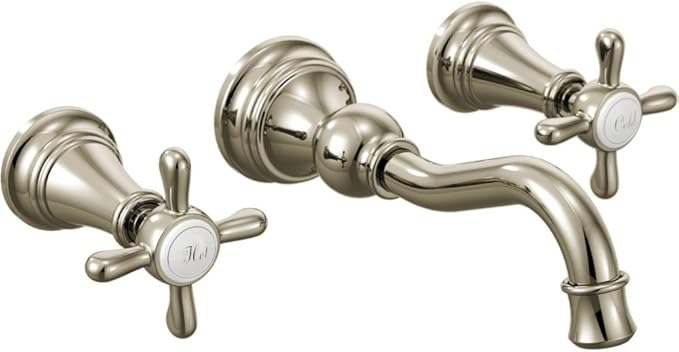Moen TS42112NL Weymouth Two-Handle High Arc Wall Mount Bathroom Faucet, Nickel