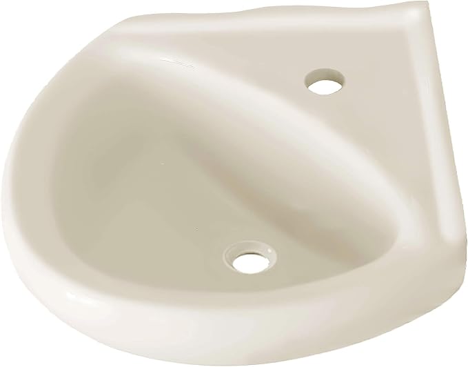 Biscuit Ceramic Wall Hung Corner Sink - Wall Mounted Bathroom Sink with Concealed Round Overflow - 16.5" x 15" Modern Style Small Sink w/Single Faucet Hole