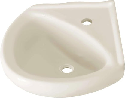 Biscuit Ceramic Wall Hung Corner Sink - Wall Mounted Bathroom Sink with Concealed Round Overflow - 16.5" x 15" Modern Style Small Sink w/Single Faucet Hole