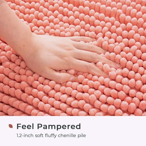 FRESHMINT Large Chenille Bathroom Rugs Mat 47"x24", Non-Slip Bath Mat for Bathroom Floor & Bathtub, Washable Shower Shag Bath Rugs, Soft Thick Water Absorbent Microfiber Shower Mat, Coral