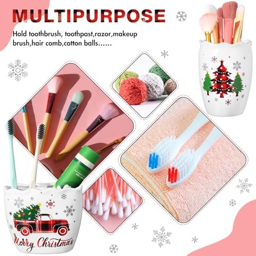 Newtay Christmas 4 Pcs Ceramic Bathroom Accessories Set, Toothbrush Holder