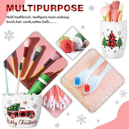Newtay Christmas 4 Pcs Ceramic Bathroom Accessories Set, Toothbrush Holder