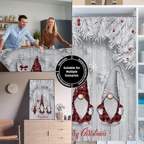 Winter Christmas Shower Curtain for Bathroom 72W*72H Inch Silver Snow Gnomes Rustic Grey Wood Plank Farmhouse Gray Xmas Balls Tree Holiday Decorations Bathtub Decor Waterproof Polyester Fabric Set