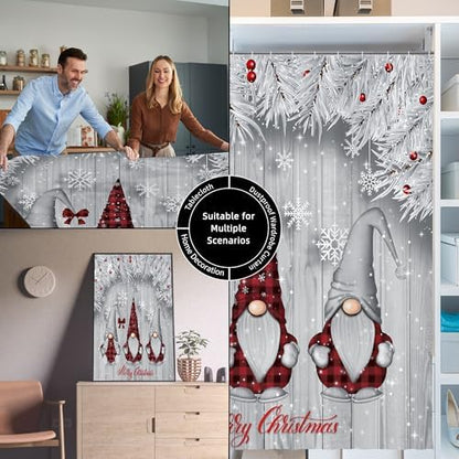 Winter Christmas Shower Curtain for Bathroom 72W*72H Inch Silver Snow Gnomes Rustic Grey Wood Plank Farmhouse Gray Xmas Balls Tree Holiday Decorations Bathtub Decor Waterproof Polyester Fabric Set