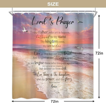 Ocean Bible Verse Beach Pink Orange Sunset Bathroom Shower Curtain Set
