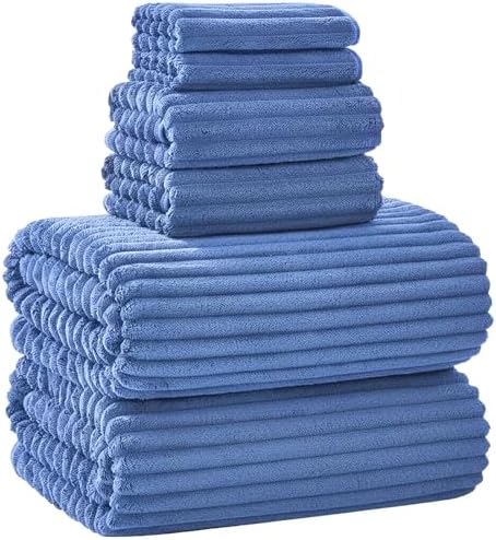 6 Piece Bath Towel Set, 40"x80" Oversized Bath Sheets, Blue