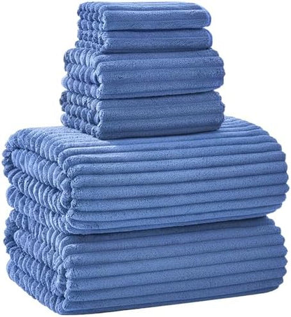 6 Piece Bath Towel Set, 40"x80" Oversized Bath Sheets, Blue