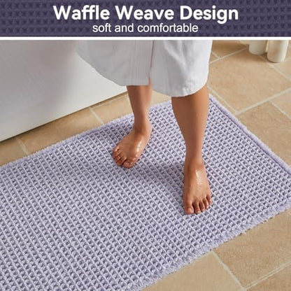 Triohero Waffle Bath Mat, Cute Bathroom Rugs Non Slip, 24x48 Lavender Cream