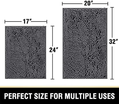H.VERSAILTEX Luxury Chenille Bathroom Rugs - Non-Slip Bath Mats, Extra Soft Absorbent Shaggy, Washable Fast Dry 2 Piece Set (Grey, 20" x 32"/17" x 24")