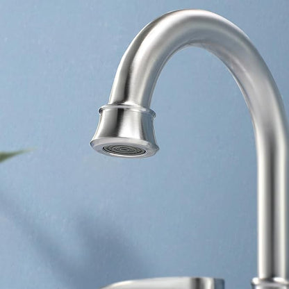 Brushed Nickel Bathroom Faucet, 2-Handle Lead-Free 360° Swivel High-Arc Spout 4 Inch Centerset Bath Lavatory Vanity Sink Faucets Set for Sinks with Drain & Water Hoses, VABM80008L