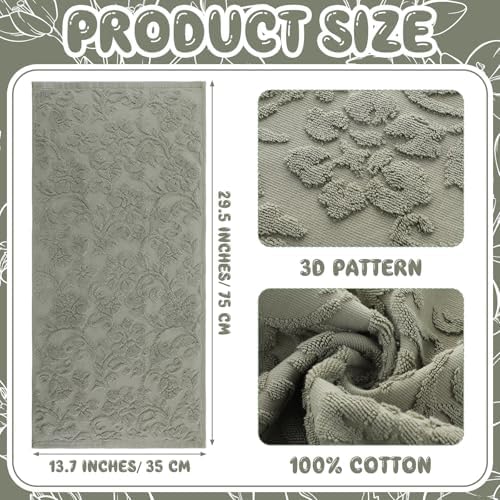 SmoothNovelty 2 Pcs Olive Green Floral Jacquard Hand Towels for Bathroom