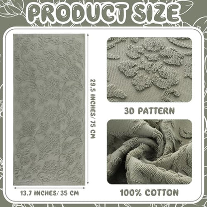 SmoothNovelty 2 Pcs Olive Green Floral Jacquard Hand Towels for Bathroom