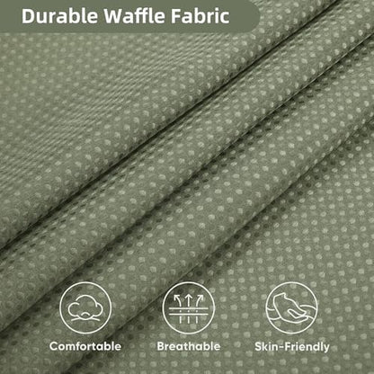 3 in 1 Shower Curtain Set, Waffle Shower Curtain and Liner Set with 12 Double Sided Shower Curtain Hooks, 72 x 84 Fabric Shower Curtains for Bathroom, Green