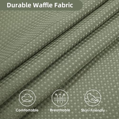Shower Curtain and Liner Set, 3 in 1 Waffle Shower Curtain Set with 12 Double Sided Shower Curtain Hooks, Fabric Shower Curtains for Bathroom, Green, 72 x 72