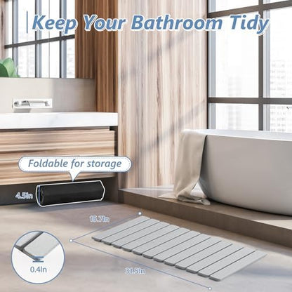 AWW Foldable Stone Bath Mat, Diatomaceous, 31.5"x15.7", Light Grey
