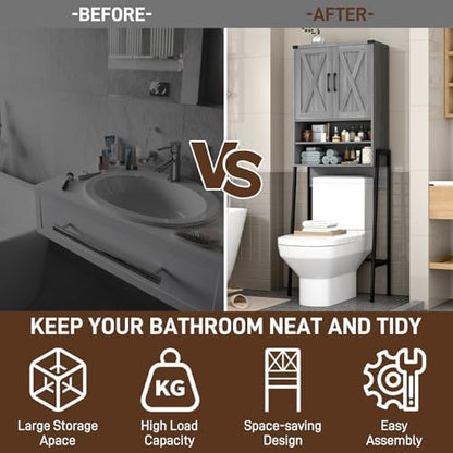 Vabches Metal Frame Over The Toilet Storage Cabinet, Wash Grey