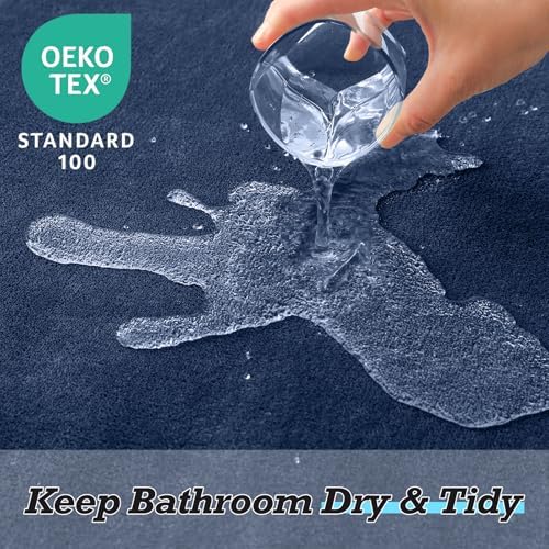 HUXMEYSON Bathroom Rugs Sets 2 Piece, Non-Slip & Quick Dry Bath Mat Set, Ultra Soft Velvet Bath Rugs for Bathroom, Toilet and Shower Floor, Navy