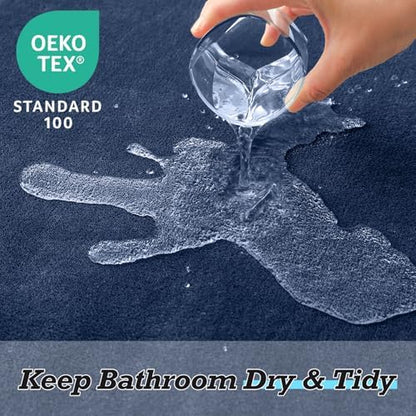 HUXMEYSON Bathroom Rugs Sets 2 Piece, Non-Slip & Quick Dry Bath Mat Set, Ultra Soft Velvet Bath Rugs for Bathroom, Toilet and Shower Floor, Navy