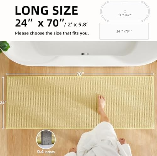 TYUU Bathroom Runner Rugs, Long Bath Mat Runner Washable Thin Quick Dry Low Pile Bathroom Runner Rugs Non Slip, Yellow 24"x70"