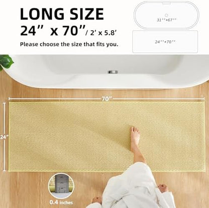TYUU Bathroom Runner Rugs, Long Bath Mat Runner Washable Thin Quick Dry Low Pile Bathroom Runner Rugs Non Slip, Yellow 24"x70"