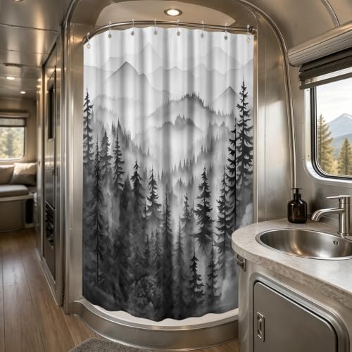 Black and White Stall Shower Curtain, 54X72 in Narrow Small, Forest