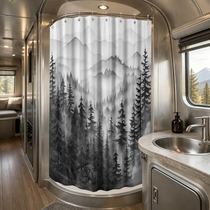 Black and White Stall Shower Curtain, 54X72 in Narrow Small, Forest